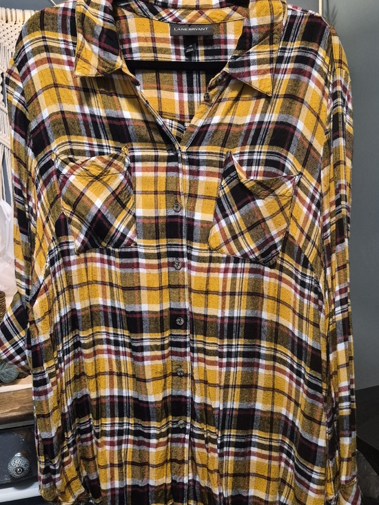 Lane Bryant Tops - Lane Bryant Mustard Plaid Button-Front Shirt - Women's
